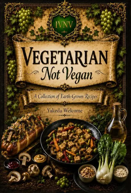 Vegetarian Not Vegan Volume 1 cover, A Collection of Earth-Grown Recipes by Yakeda Welcome